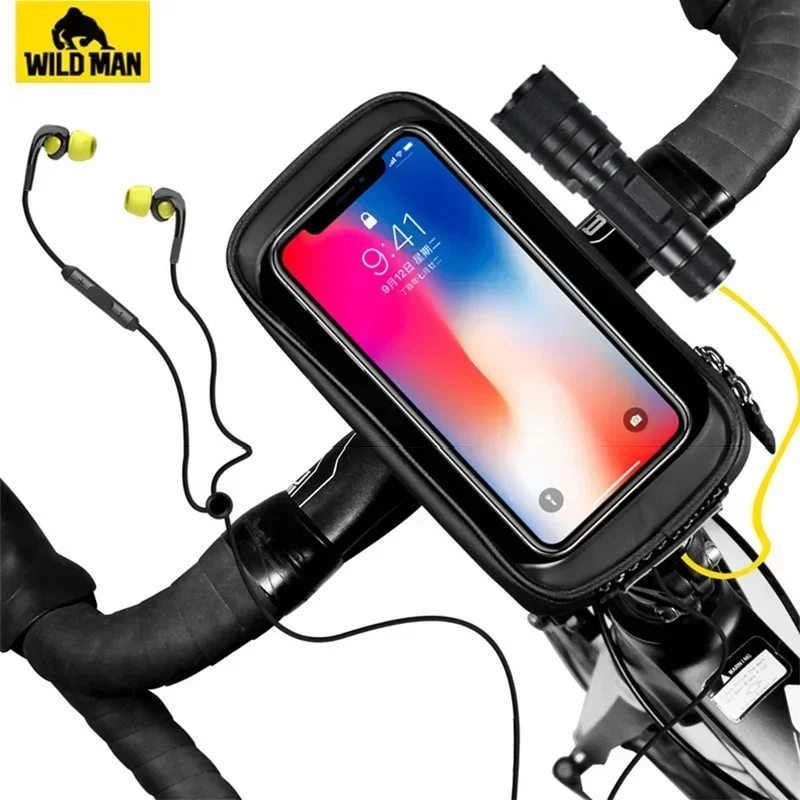 WILD MAN Bike Handlebar Bag Rainproof 5.8/7.0 Inch Phone Case Touch Screen Bicycle Bag Top Front Tube Bag Cycling Accessories