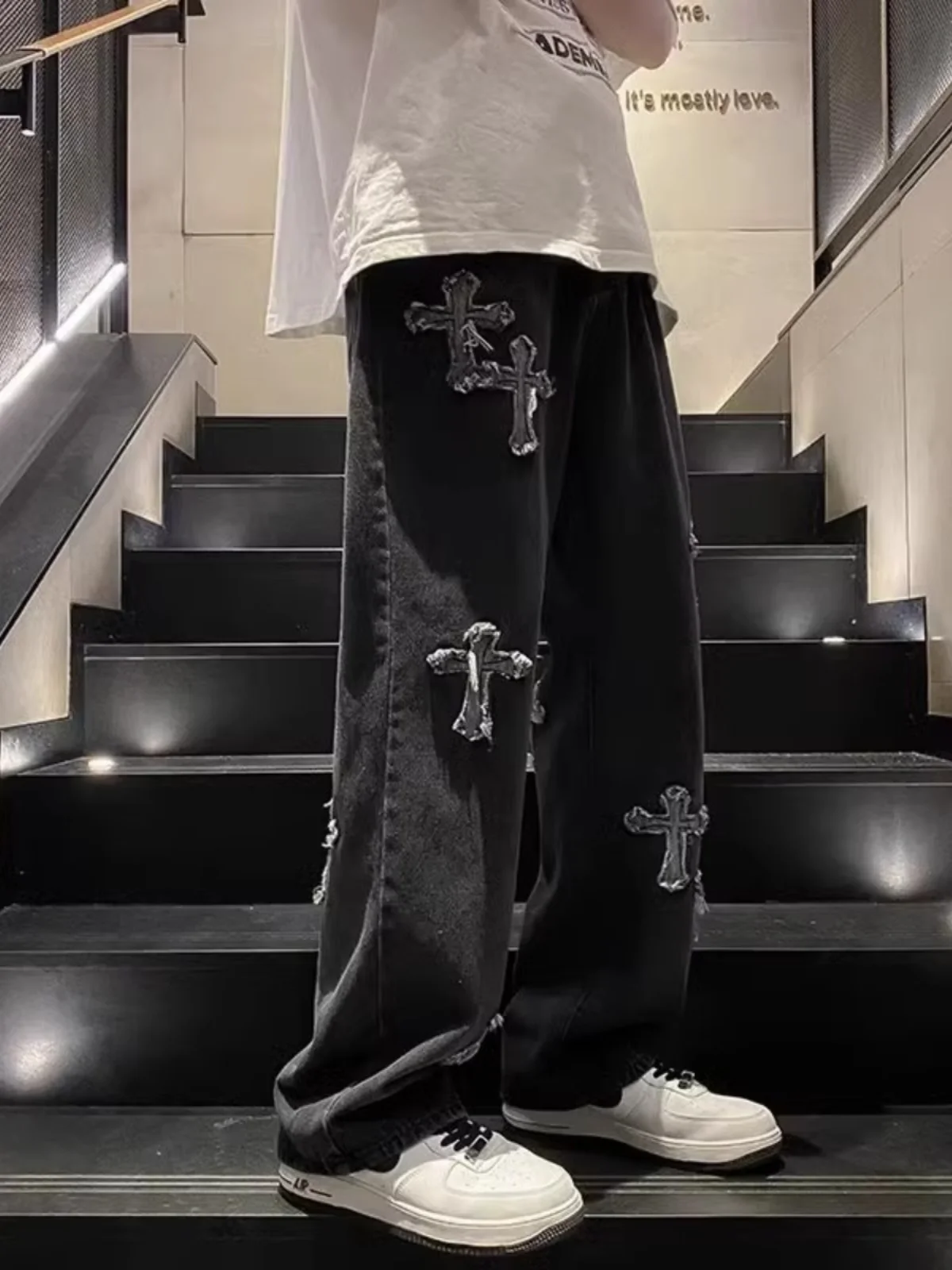 

Мужские джинсы American High Street Cross, весна-осень, модные, брендовые, в стиле ретро, хип-хоп, прямые, свободные, широкие брюки