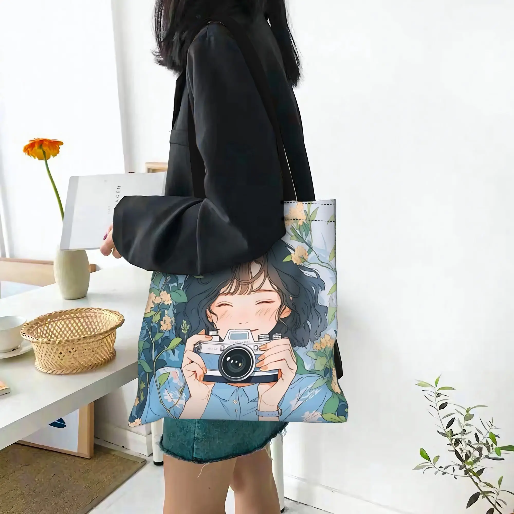 

Женская сумка 2026: многоразовая двусторонняя холщовая сумка-тоут через плечо для любителей фотографии