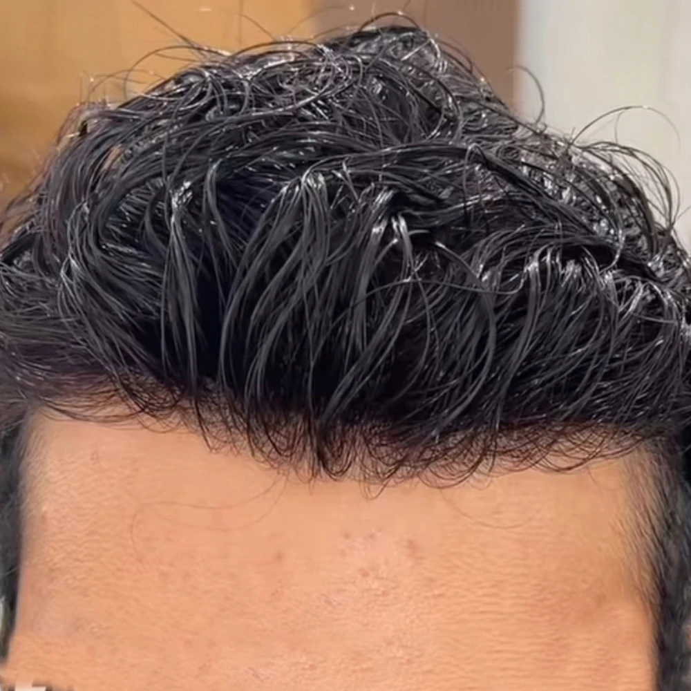 Cheapest Natural Hairline Men Toupee 1B40 1B80 Dark Brown Gray Black Transparent PU Undetectable Durable Thin Micro Skin Prosthe