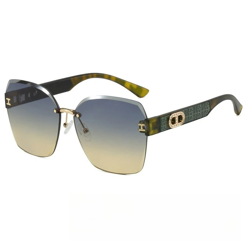 نظارات شمسية مستقطبة مربعة بدون إطار للنساء Douyin Live Stream HD UV حماية للتصوير الفوتوغرافي إطار معدني خفيف الوزن #2