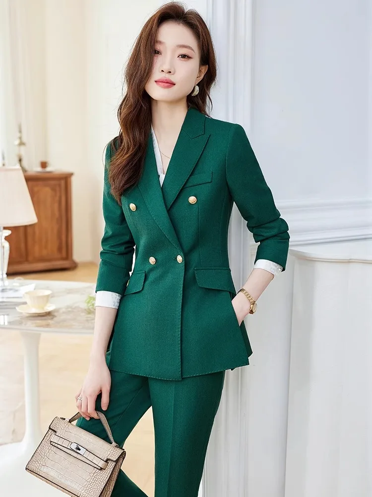 

Green Suit Jacket Women's 2026 Autumn Winter New Professional Workwear Elegant Goddess Style High-End Western Suit Set