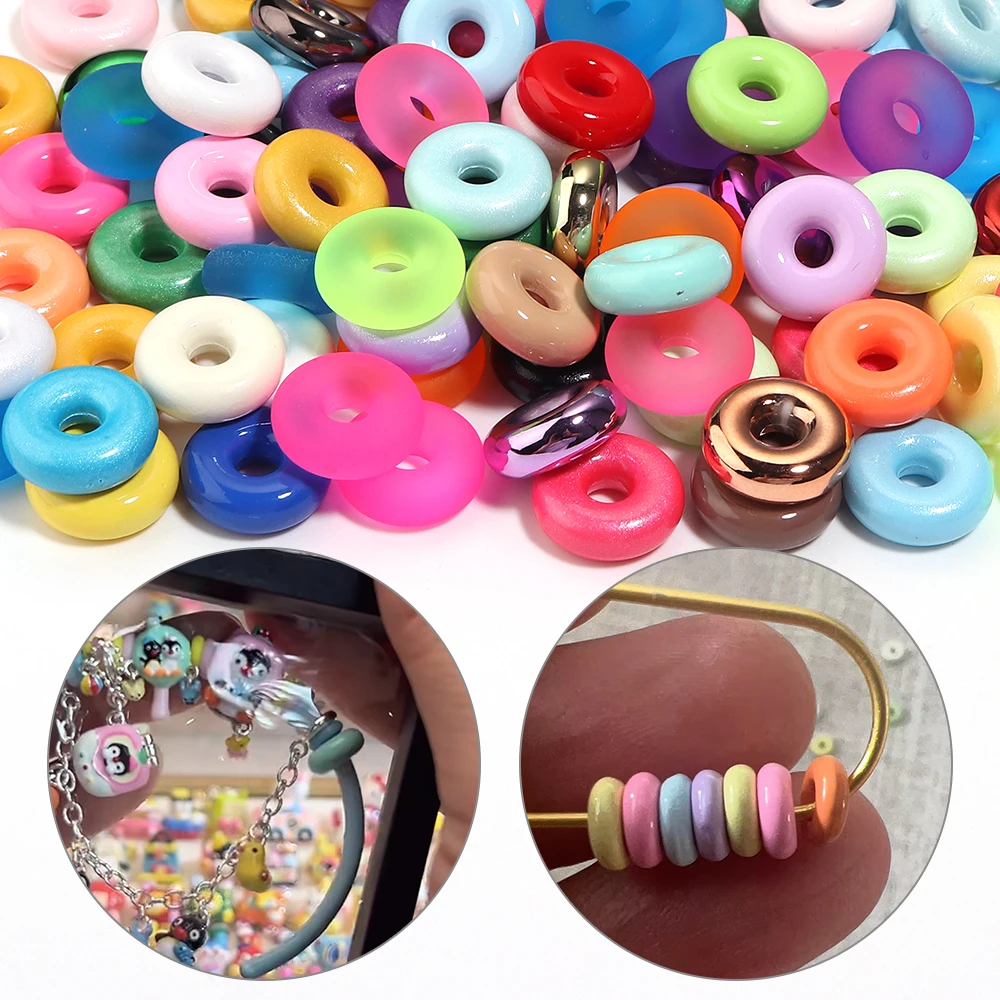 10pcs 14mm Candy Color Acrylic Beads Mixed Color Doughnut Loose Spacer Beads For Jewelry Making DIY Bracelets Necklace Keychain - view 3