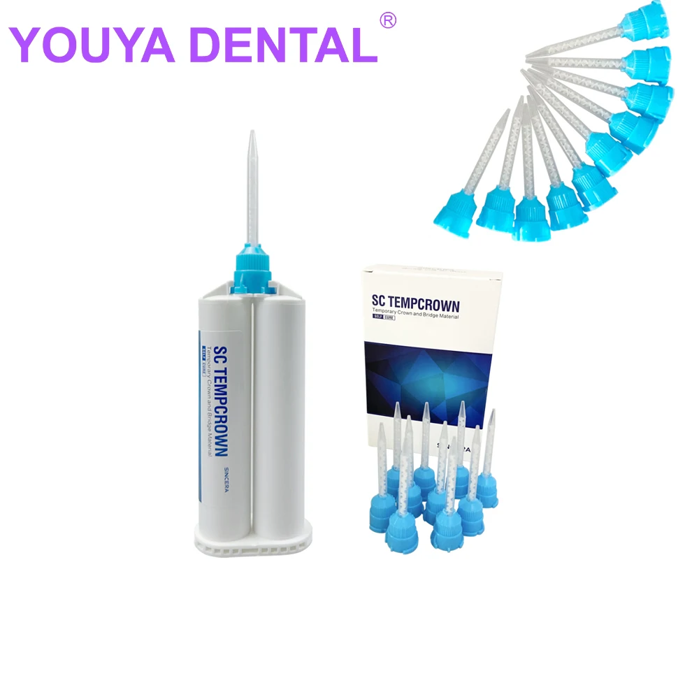 

Dental Temporary Crown Bridge Material 50ml Resin Self Curing Temp Composite Mixing Tips Impression Mixing Gun 1:1 Dental Materi