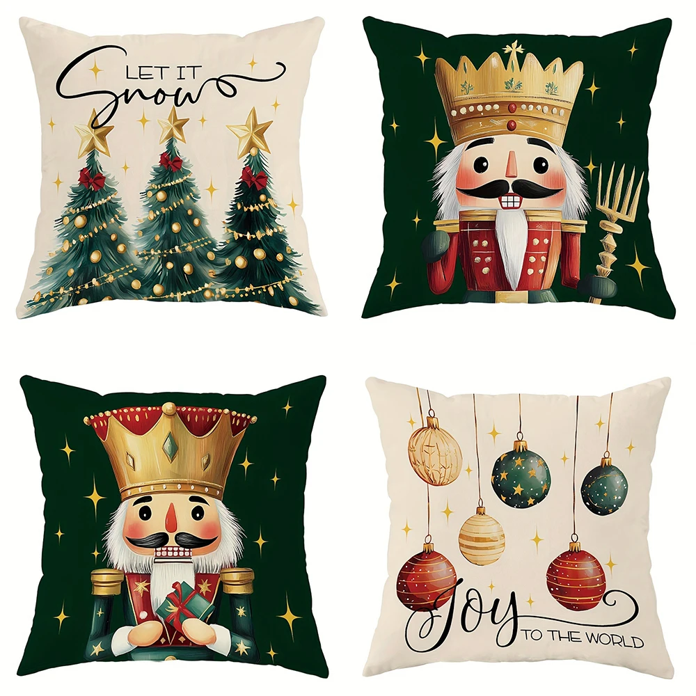 Christmas Nutcracker Pillowcase New Year Gift Sofa Cushion Cover Room Home Decoration Zipper Opening and closing