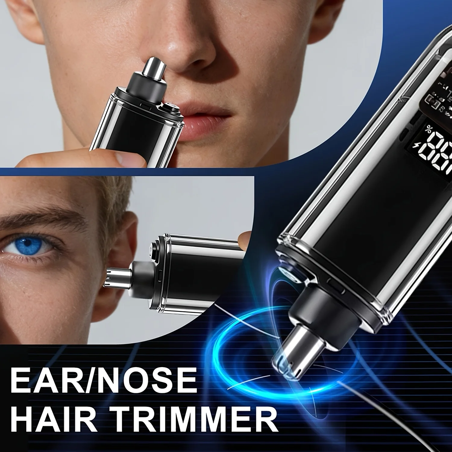 Male and Female Nose Hair Trimmer - Electric Nose Hair Trimmer, Transparent Body Design, LED Battery Display, USB Rechargeable
