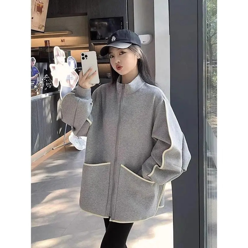 Felpe da donna Autunno Estetico Interessante Decorato Overfit aderente con cerniera in pile Abiti dal design causale in stile americano