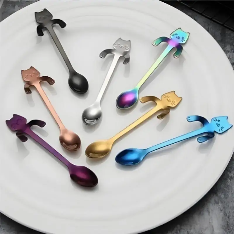 1PC Stainless Steel Cute Cat Shaped Coffee Spoon Mini Dessert Ice Cream Scoop Lovely Tea Spoon Tableware for Snacks