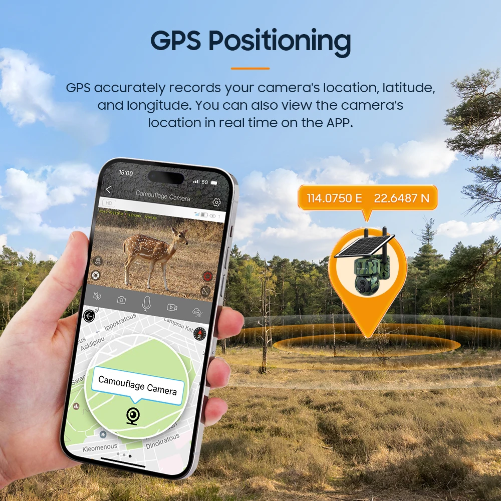 INQMEGA 3MP 4G/WIFI Outdoor Hunting Solar Camera GPS Precise Positioning IP66 Waterproof PTZ PIR 360° Tracking Rotating Camera