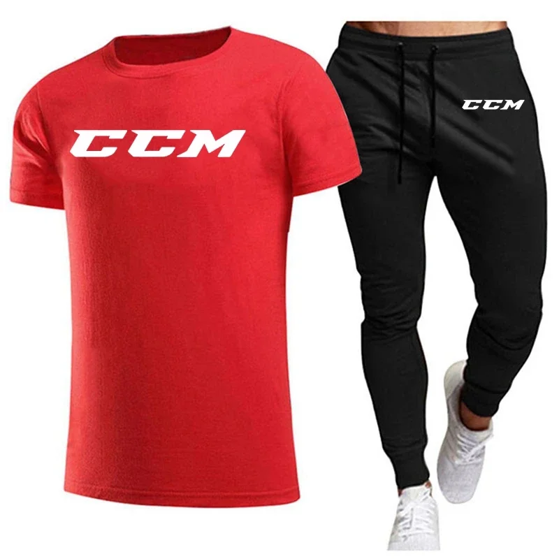 CCM New Men\'s Tracksuits summer men\'s sets fitness wear short-sleeved T-shirts+trousers set cotton brand Men\'s clothing