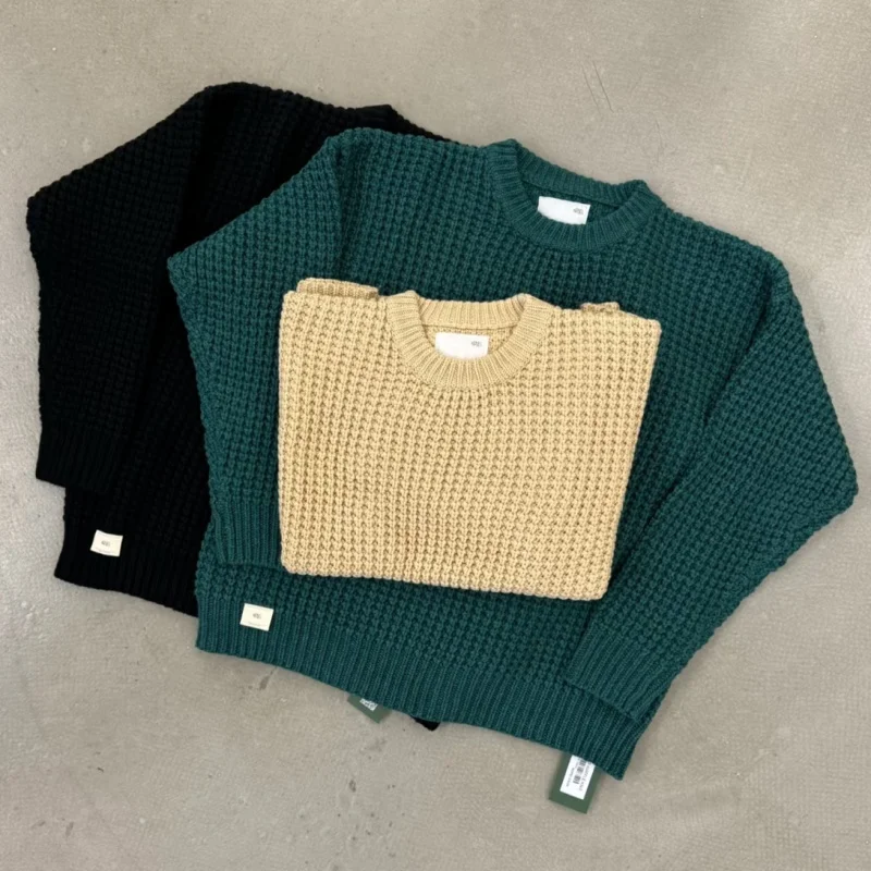 

Winter Fashion Street Cleanfit Madness Sweater Solid Color Basic Knitted Sweatshirts Round Neck Pullover Casual Men Women Tops