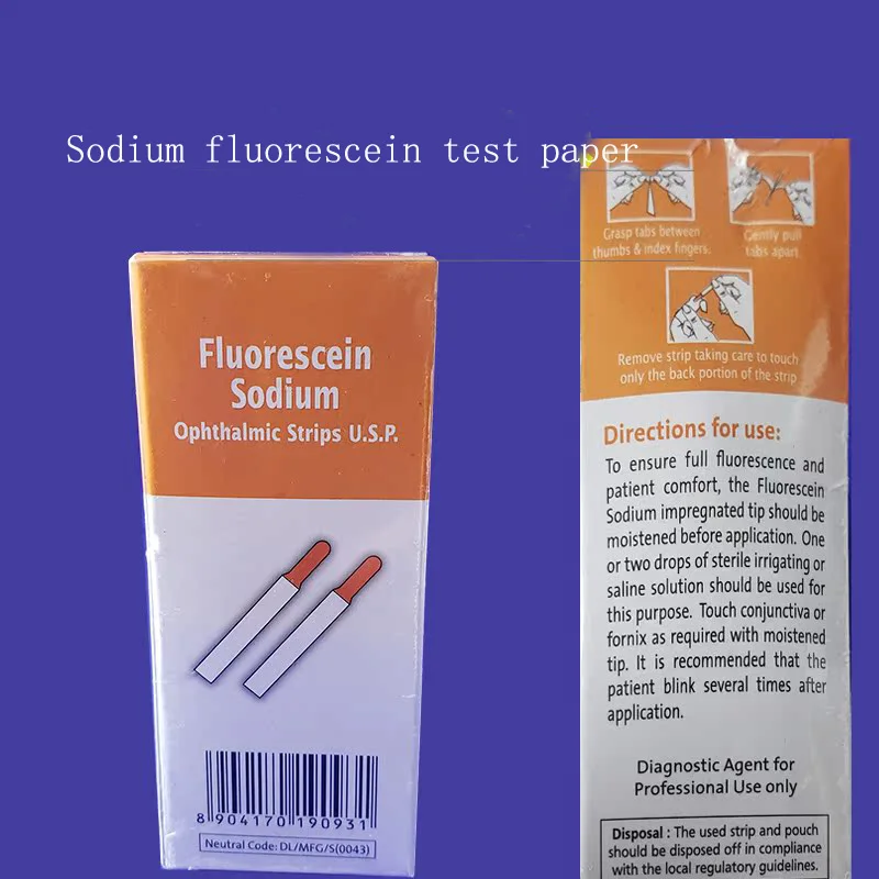 Papel de prueba de fluoresceína de sodio indio, papel de filtro de prueba de desgarro, tira fluorescente, herramienta de examen ocular, paquete individual