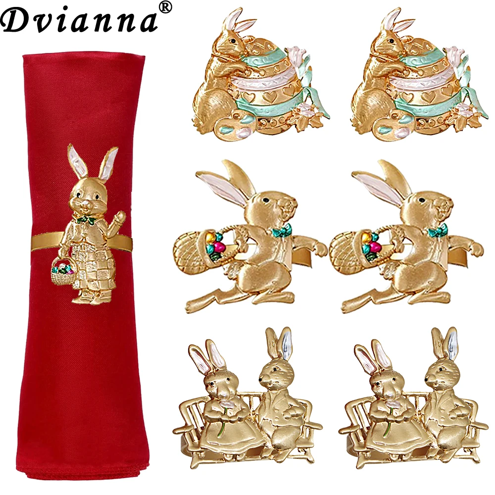 6Pcs Easter Napkin Rings Rabbit Napkin Holder Metal Napkin Buckles for Wedding Holiday Baby Shower Easter Party Table Decoration