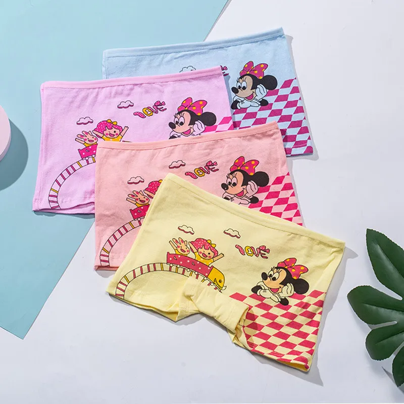 1/4pcs Disney Anime Minnie Mouse Children Underwear Kawaii Minnie Mickey Mouse Underpants Cartoon Girl Boxer Brief Gifts