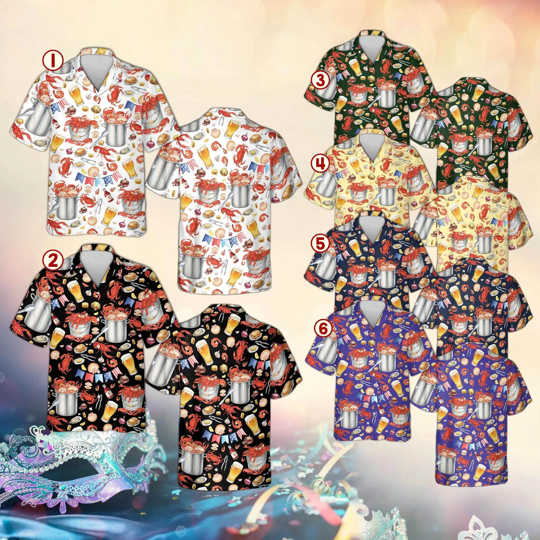 

Crawfish Boil Mardi Gras Hawaiian Shirt, Pelican Fleur De Lis Aloha Top, New Orleans Fat Tuesday Seafood Party Gift Shirts