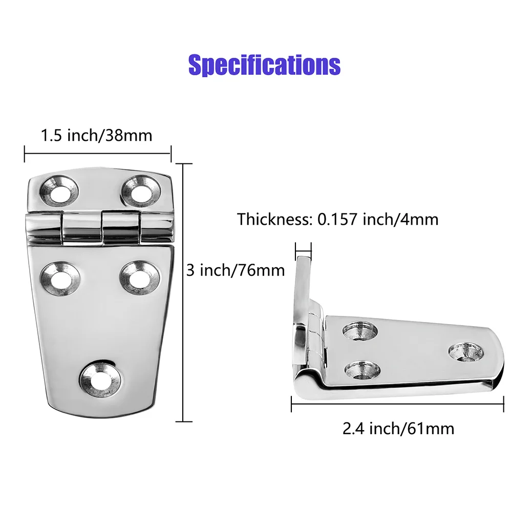 Marine Boat Hatch Hinges Stainless Steel, 3 inch x 1.5 inches(76 x 38mm) 5 Holes, No Noise, Heavy Duty 316 Ss with Screws