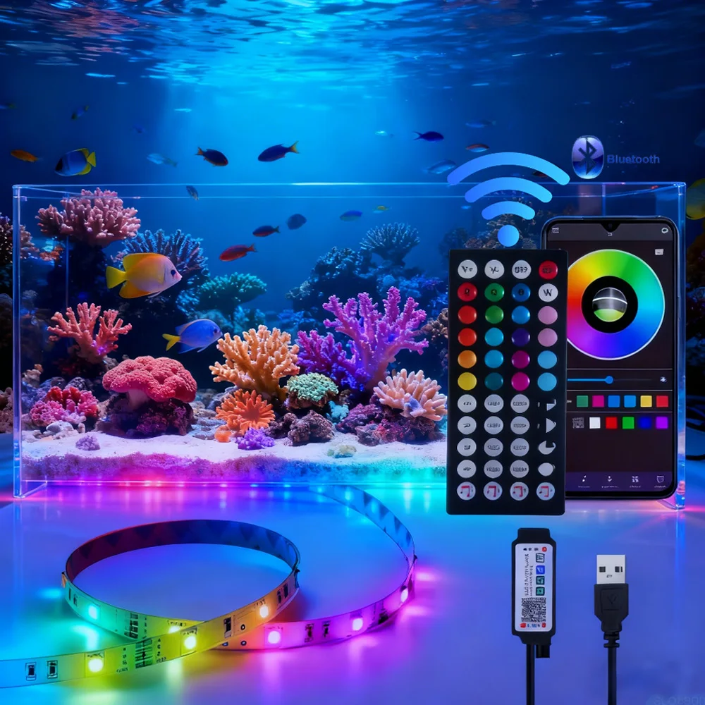 

RGB Bluetooth LED Strip Lights APP 44Keys Music Sync Remote Control 5V Flexible Ribbon Tape TV Backlight Christmas Decoration