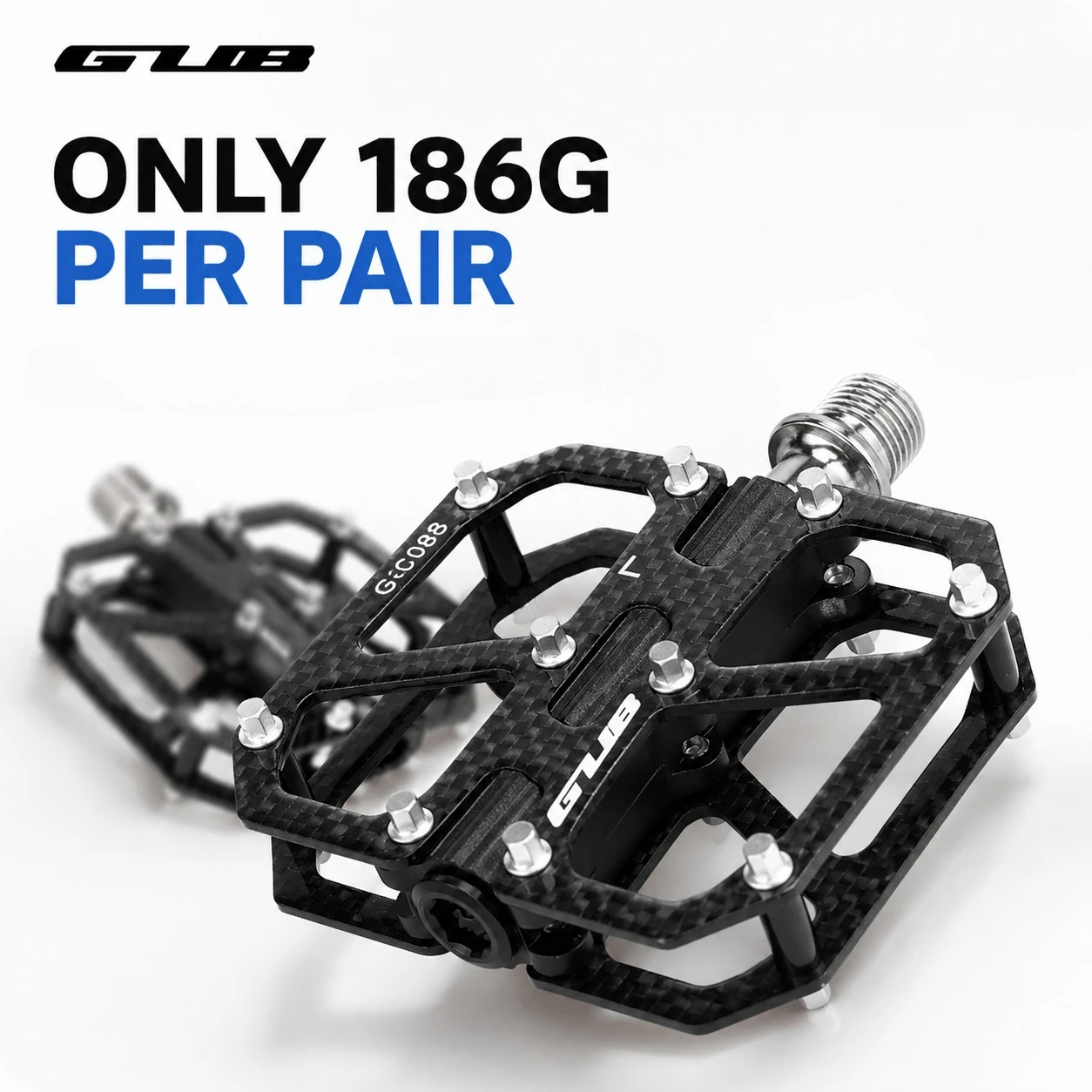 GUB GC088 Carbon Fiber Bike Pedals 3 Bearing Aluminum Alloy MTB Road Bicycle Flat Platform Pedals Cycling Parts