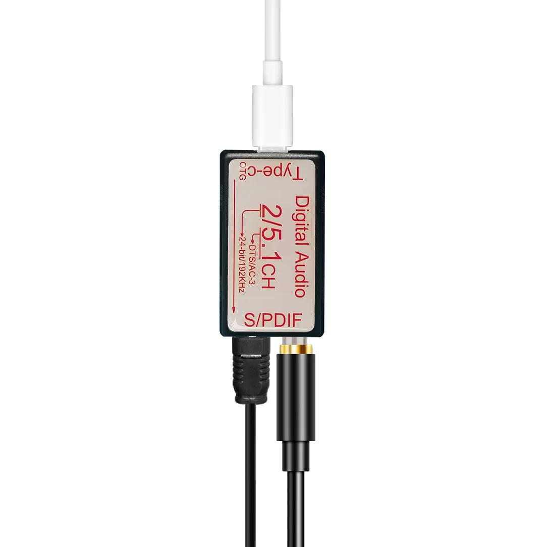 USB External Sound Card, OTG to Optical Coaxial Conversion, 192KHz Sampling Rate, DTS/ AC3 Source Code Output, 5.1 Channel