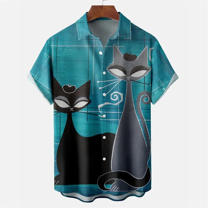 

Men's Summer Shirts Egyptian Cat 3D Pattern Shirt Summer Lapel Short Sleeve Vintage Tops 2024 Unisex Men's and Women's Clothing