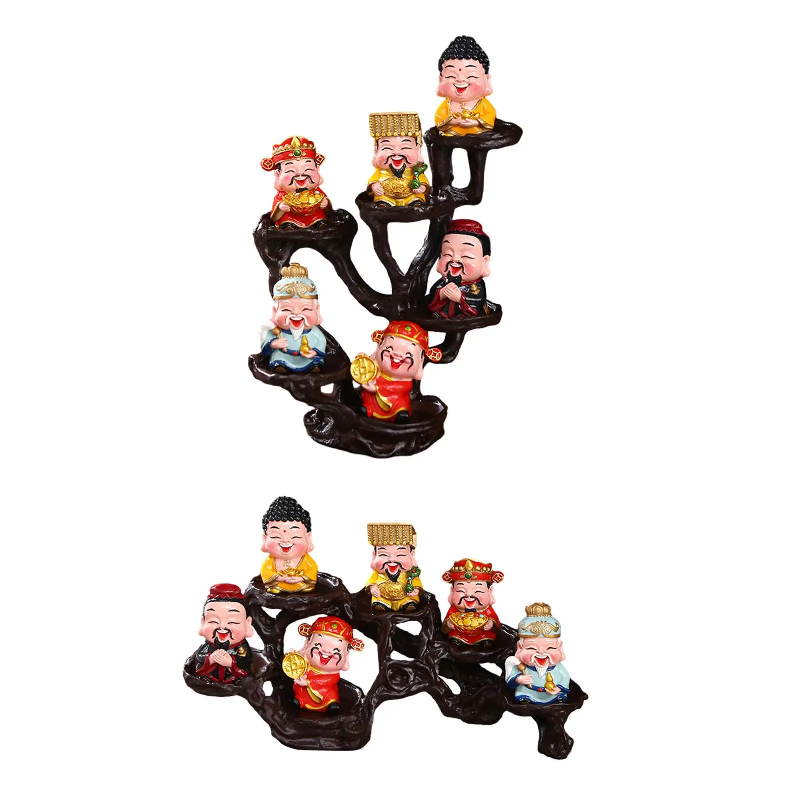 6Pcs God of Good Fortune Figurines Resin Table Centerpiece Prosperity Sculpture