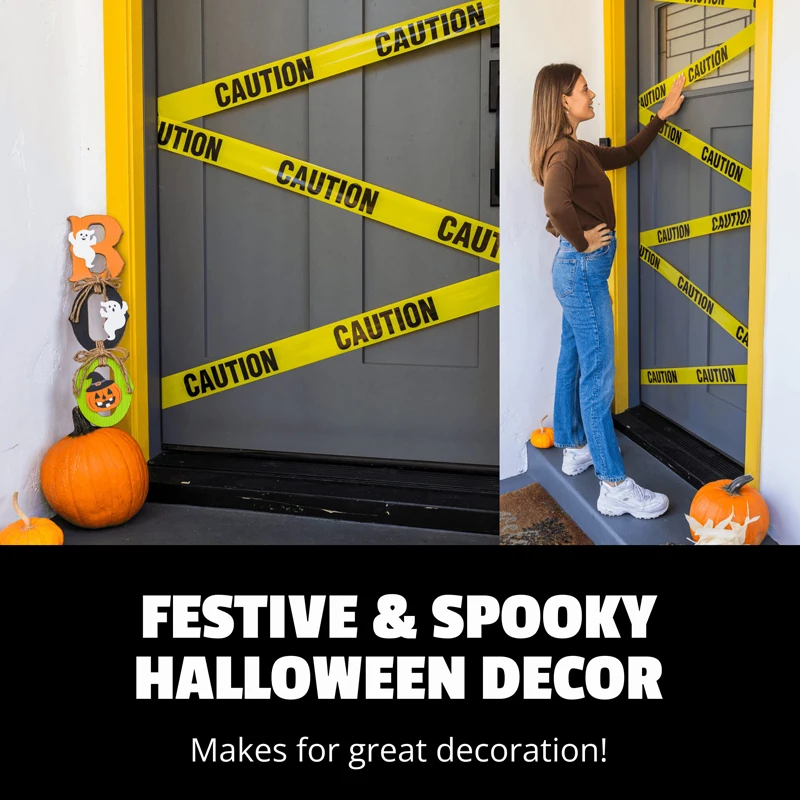 

Warning Safety Tape With Bold Black Font For Construction Location/Hazardous Areas or Halloween Decorations