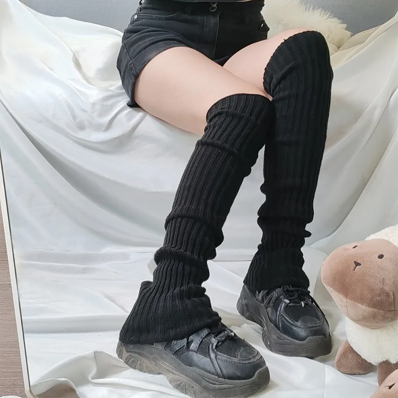 40/50/70cm Lolita Leg Warmers Harajuku Knitted Sock Covers for Women Black White Long Leg Socks Autumn Winter Warm Foot Cover view 4