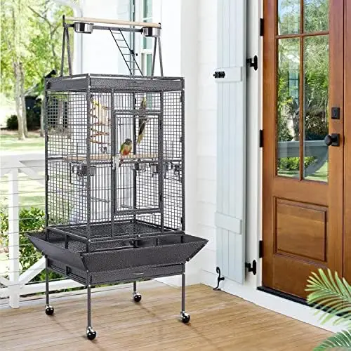 68-inch Rolling Play Top Large Parrot Bird Cage for African Grey Cockatiel Conure Lovebird Parakeet Budgie