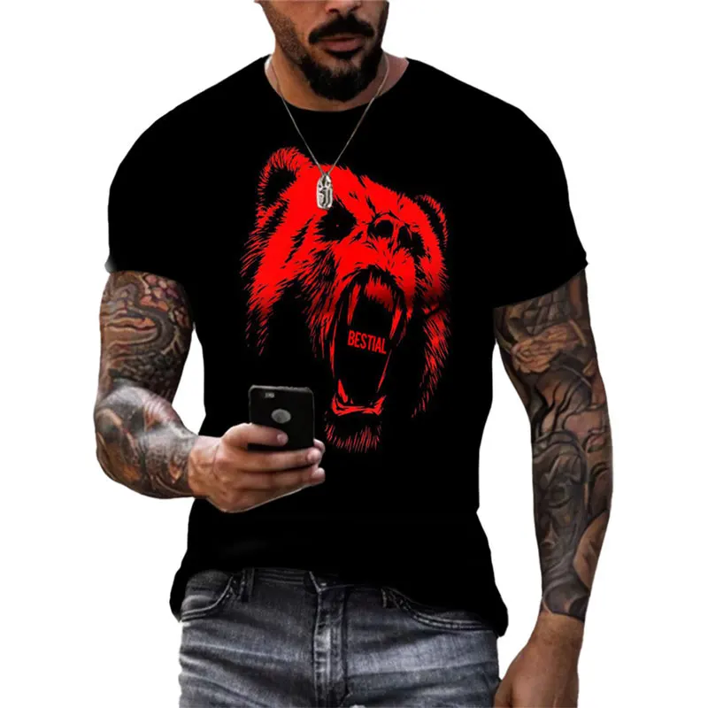 Summer New Animal Bear Men\'s t-shirt Fashion Casual Personality Hip Hop harajuku streetwear 3D Printed Short Sleeve Tees Tops