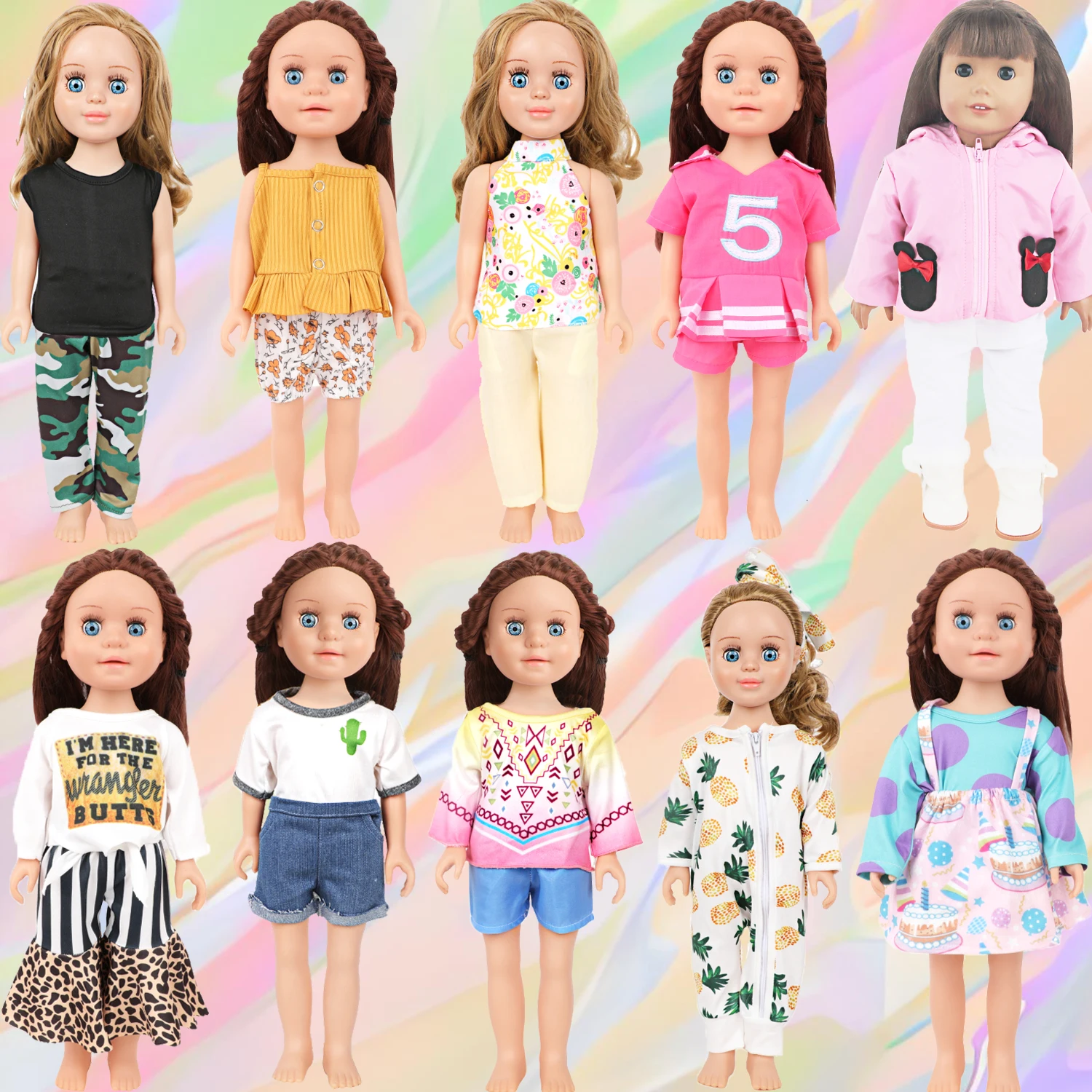 Conjunto de ropa de muñeca americana de 18 pulgadas, monos, ropa deportiva, traje bonito de dibujos animados para bebé recién nacido y OG de 43cm, juguete para regalo