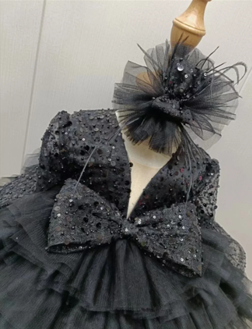 بريق الشمبانيا زهرة فتاة فساتين الترتر طفلة فستان مربع منتفخ فساتين للفتيات الاطفال ثوب حفلة عيد ميلاد #5