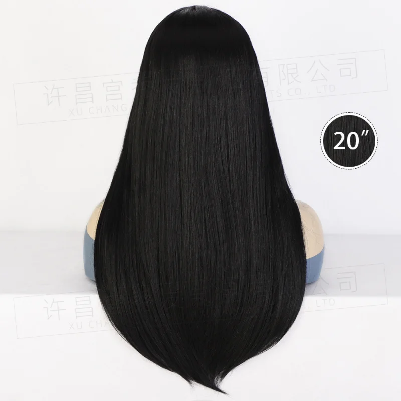 باروكة من الدانتيل الأمامي على الطراز الأوروبي والأمريكي مع غرة للنساء، باروكة دانتيل صناعية، لون سادة طويل مستقيم، جزء كبير L #4