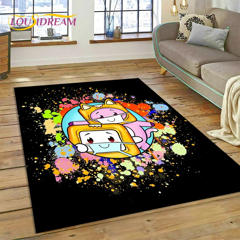 

Cute Lankybox Happy Foxy Boxy and Rocky Area Rug,Carpet for Home Living Room Bedroom Sofa Doormat Decor,kids Non-slip Floor Mat