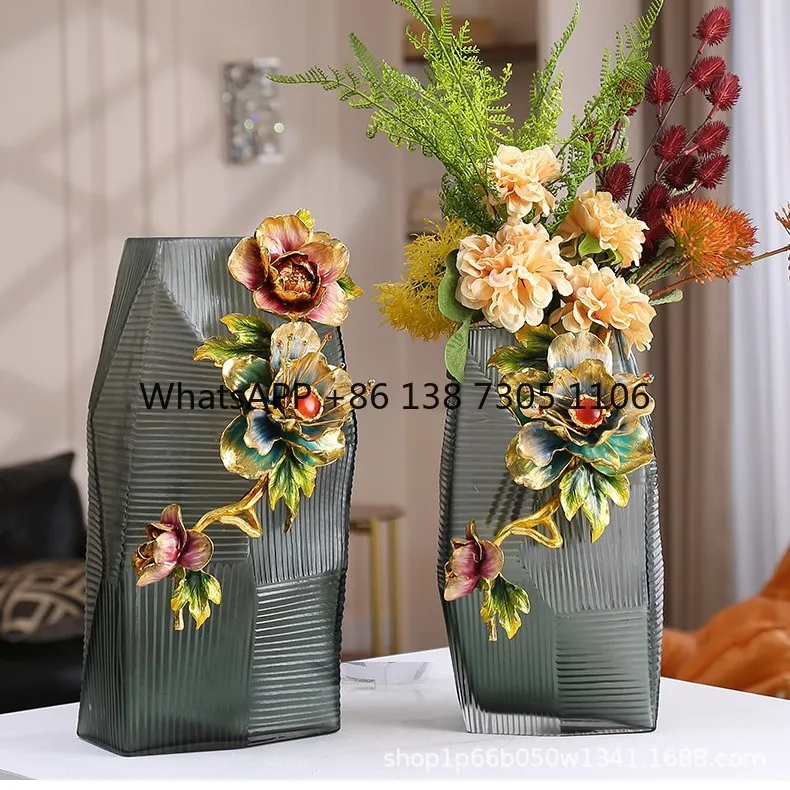 

Light luxury gradual change glass vase modern simple living room dining table flower arrangement advanced sense enamel ornament