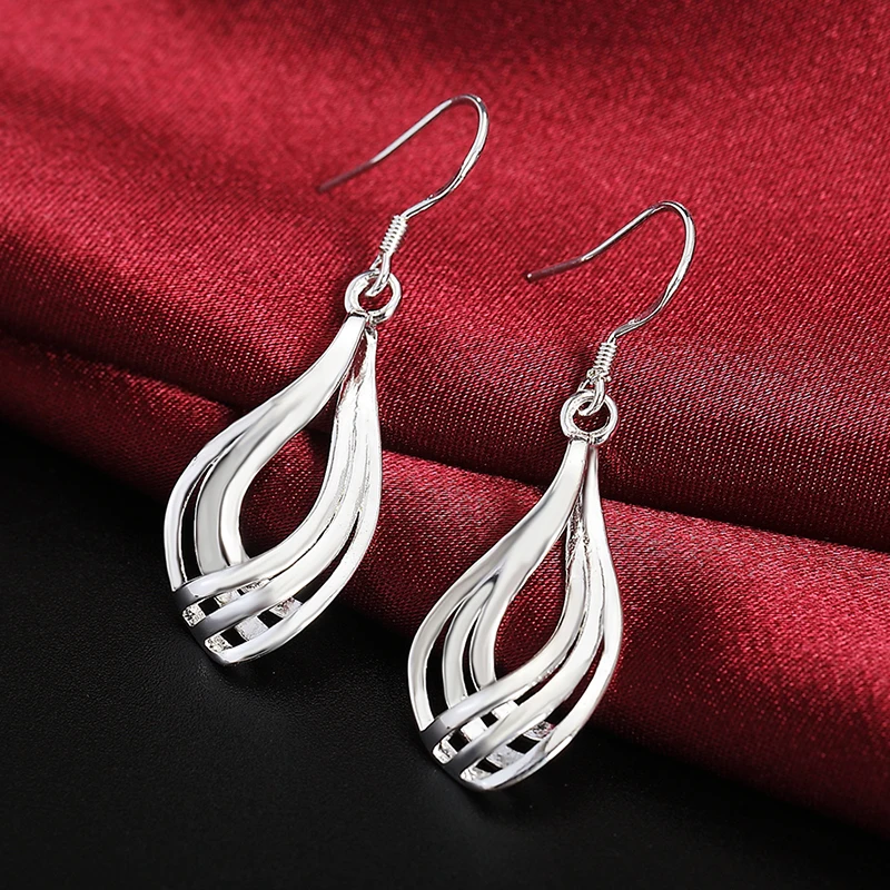 Aravant 925 Silver Twist Wave Line Water Drop Earring For Women Fashion Jewelry