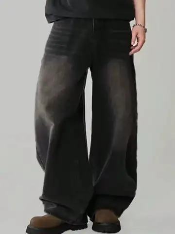 Four Season Men's Jeans Korean Version Student Casual Pants High Street Straight Loose Wide Leg Jeans Black Gray Blue Baggy Jean