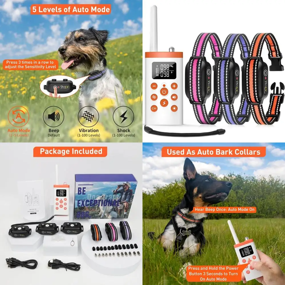 

Wireless Dog Training Collar Set, 3-Pack with Remote, Sensitivity Adjustable Anti-Bark & Shock for Large Dogs