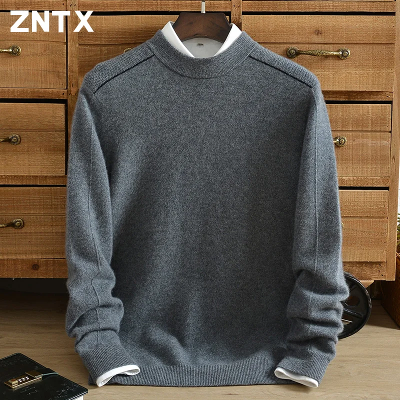 

ZNTX New winter thickened pure cashmere sweater men's half turtleneck casual pullover sweater large size middle-aged dad suit