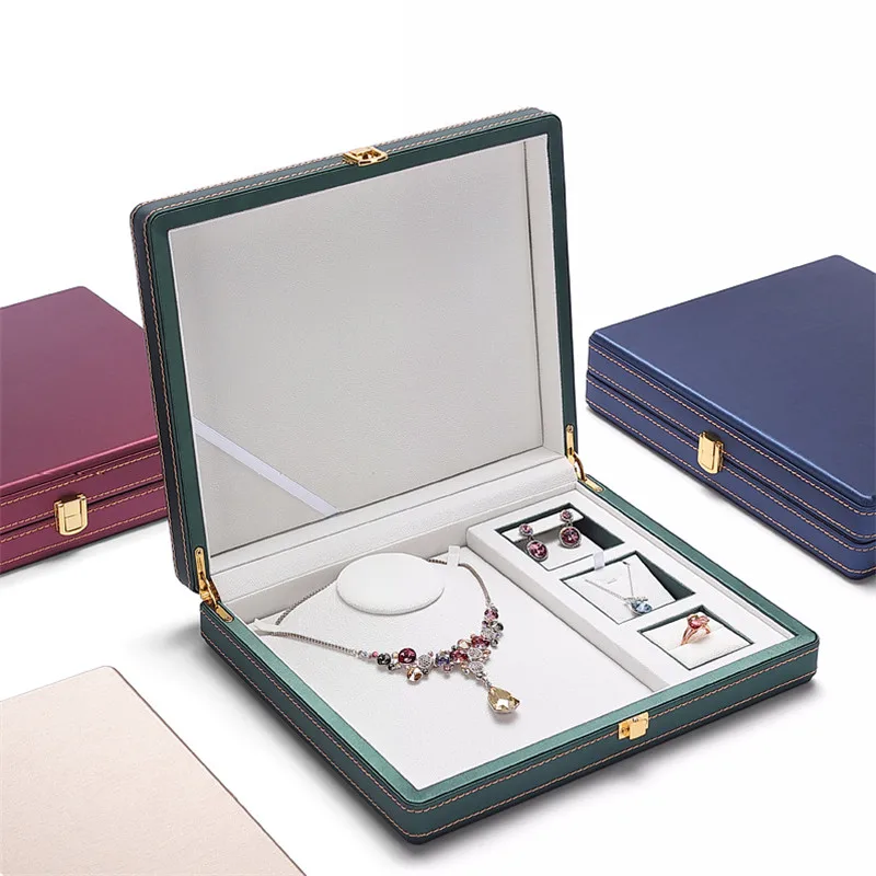 New high-grade PU leather jewelry box, round pearl necklace box, pendant necklace display set box, jewelry gift packaging box