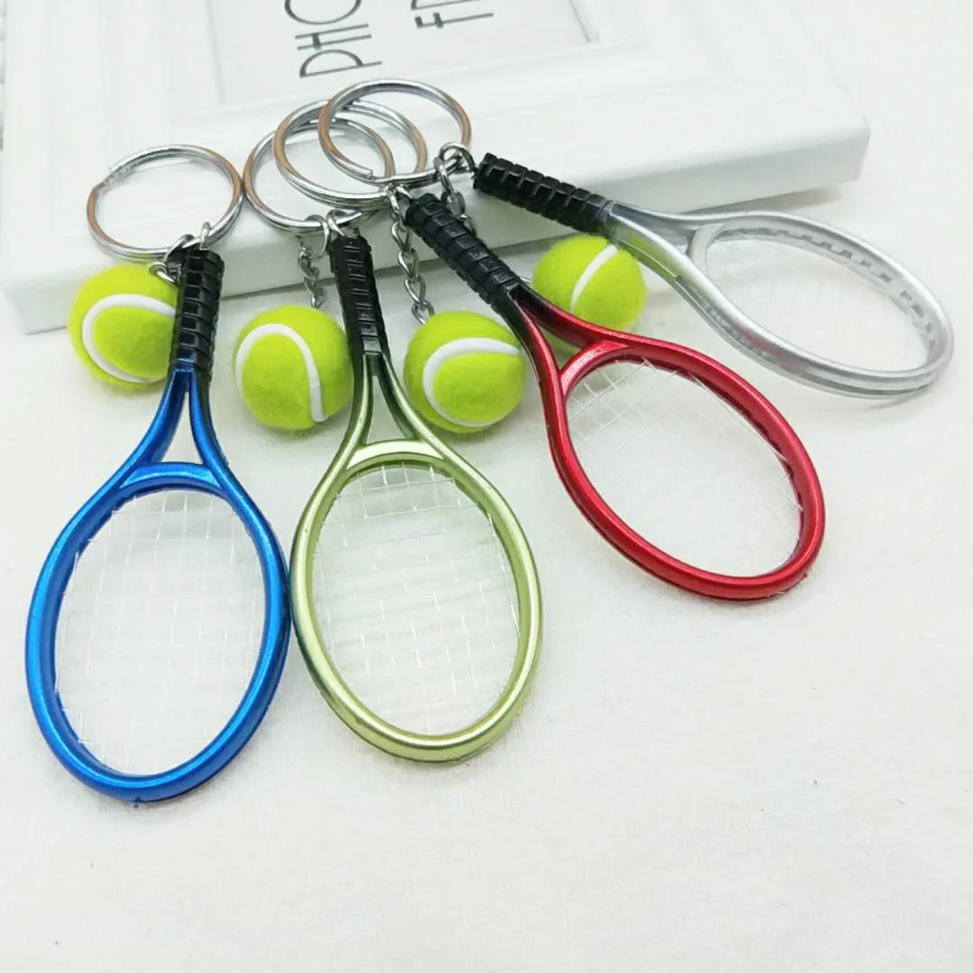 Fashion Tennis Racket Keychain Cute Ball Sports Keyring Bag Charm Pendant for Sports Fans Gift