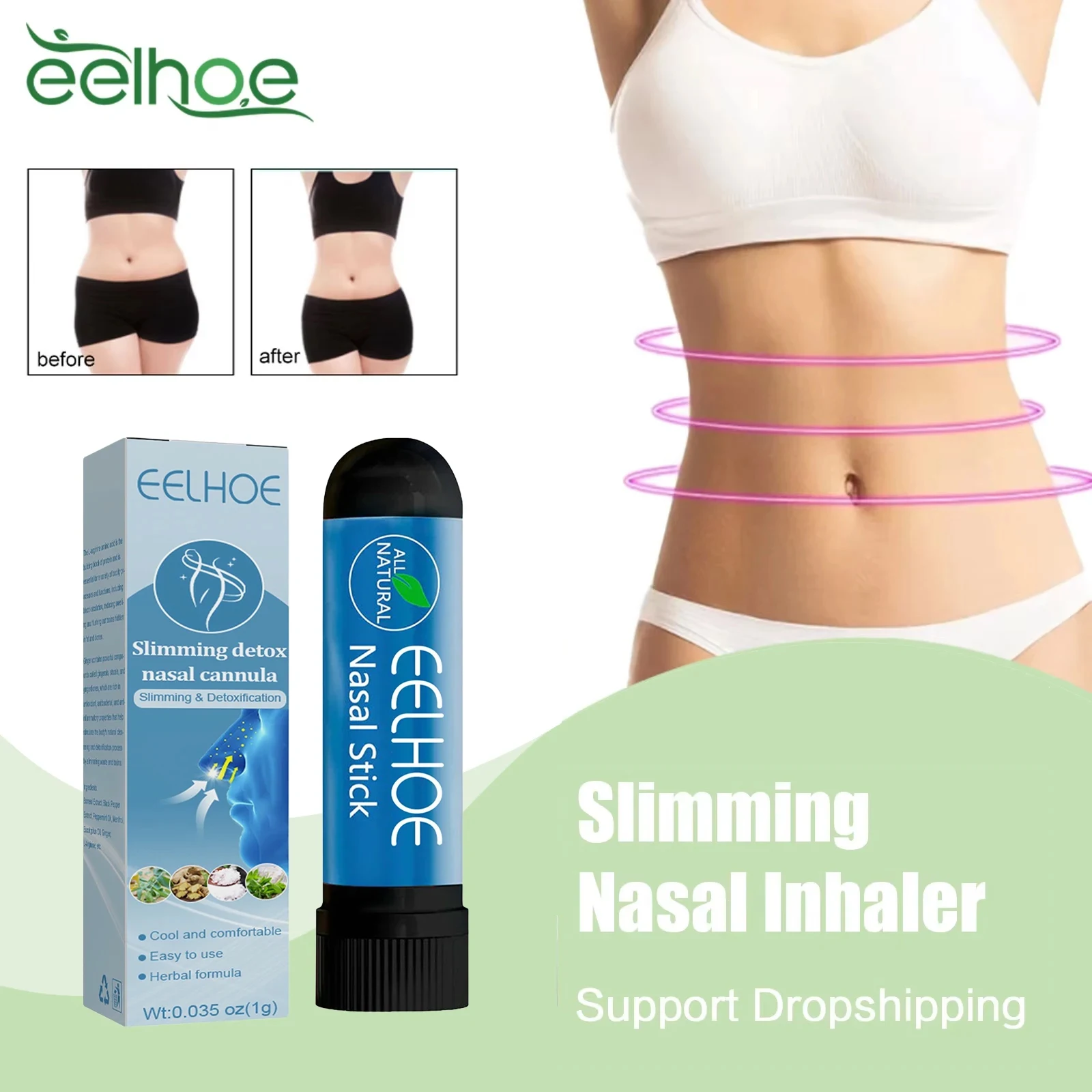 Inhalador Nasal adelgazante para perder peso, Reduce la celulitis Abdominal, pierna, vientre, levantamiento de cintura, reafirmante, fatiga, refrescante, desintoxicación, palo respirable