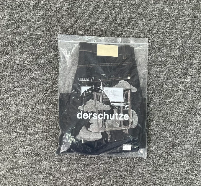 Derchutze gjorts blue updated fit Embroidery short denim jeans men Women Baggy Wide Leg pants shorts