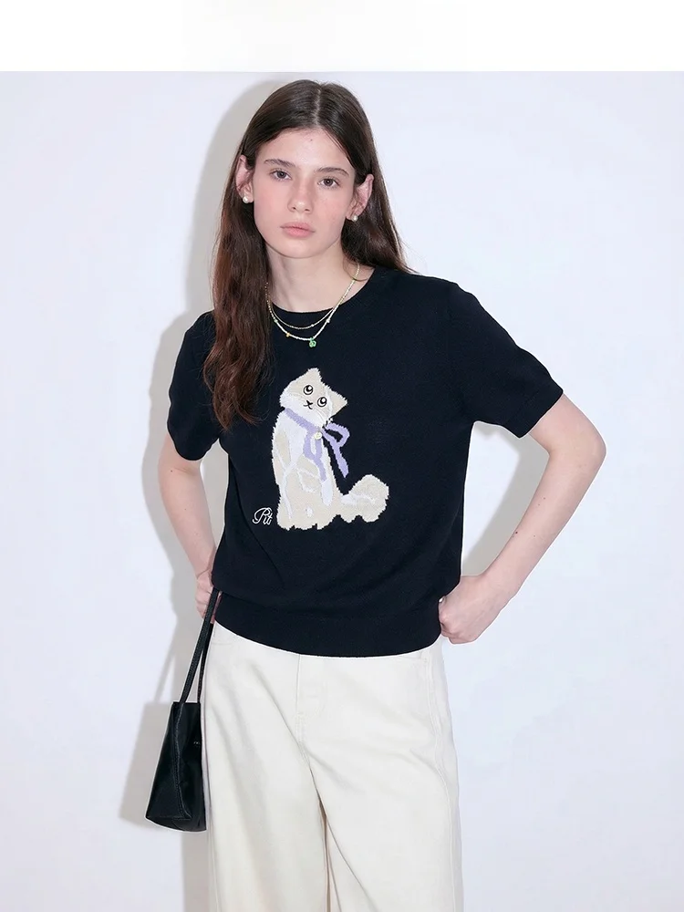 

Chic Knot Pattern Knitted Top Women's ort Sve Casual Spring Summer New Sle Soft Breathable Polyester Blend