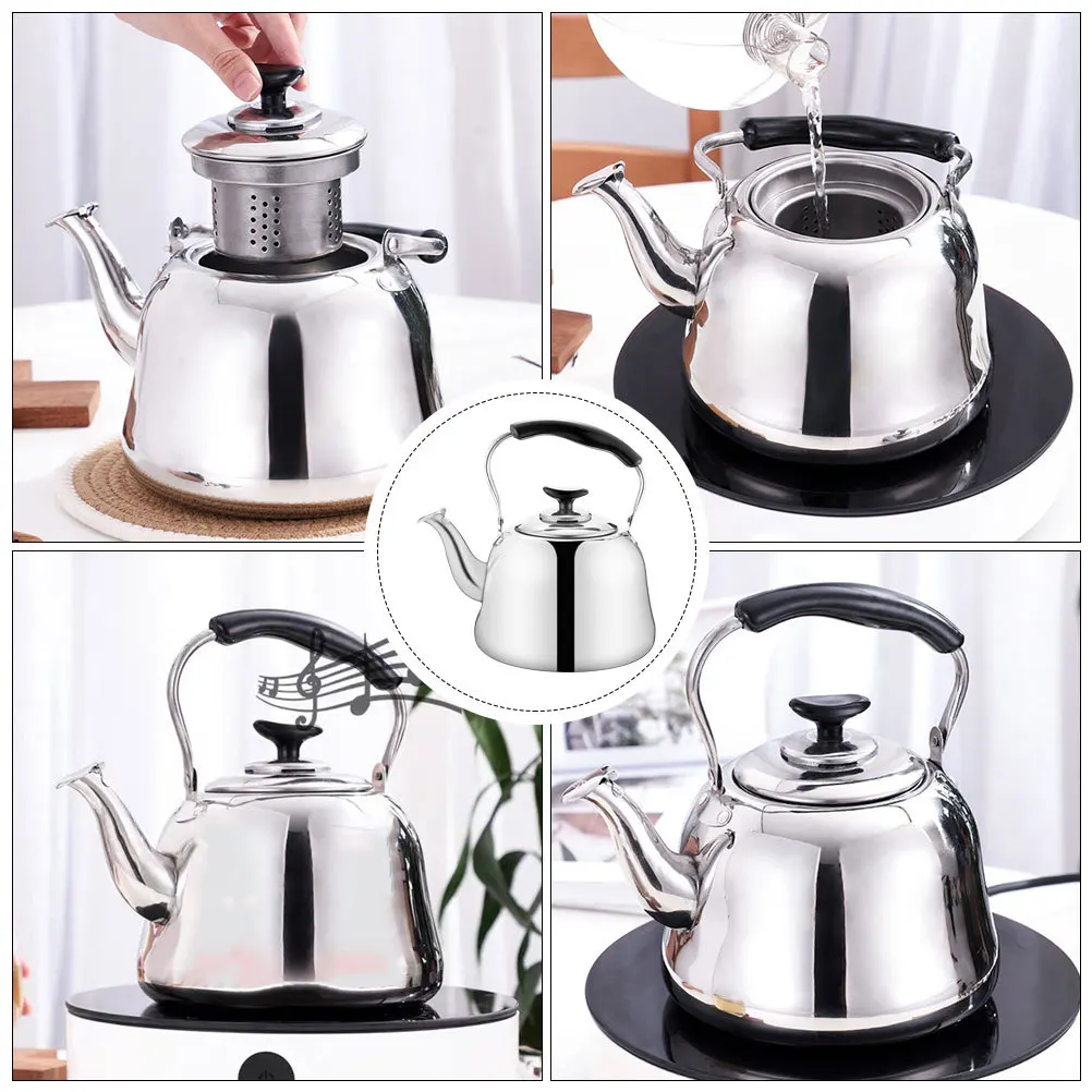 

Чайник из нержавеющей стали с свистком, 1 шт., с удобной ручкой, для дома, для нагрева воды, с ситечком для чая