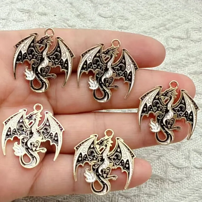 10pcs Alloy Style Enamel Dark Western Flying Dragon Charms Pendant For Diy Making Necklace Pendant Jewelry Accessories
