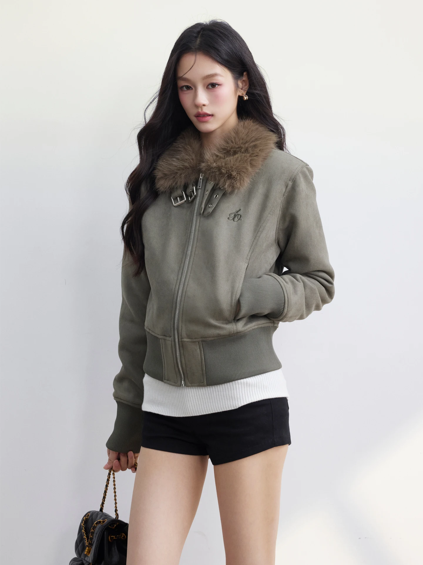 

AOAOSU American Sle Suede Jaet Thiened Cotton Coat with Velvet Collar Slimming Design for Young Women in Winter