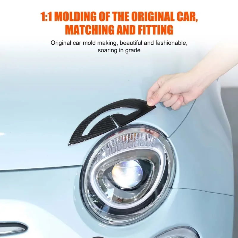 

For Fiat 500 2016 2017 2018 2019 2020 2021 2022 2023 2024 2025 Carbon Fiber Car Front Headlight Eyebrow Eyelid Trim Sticker