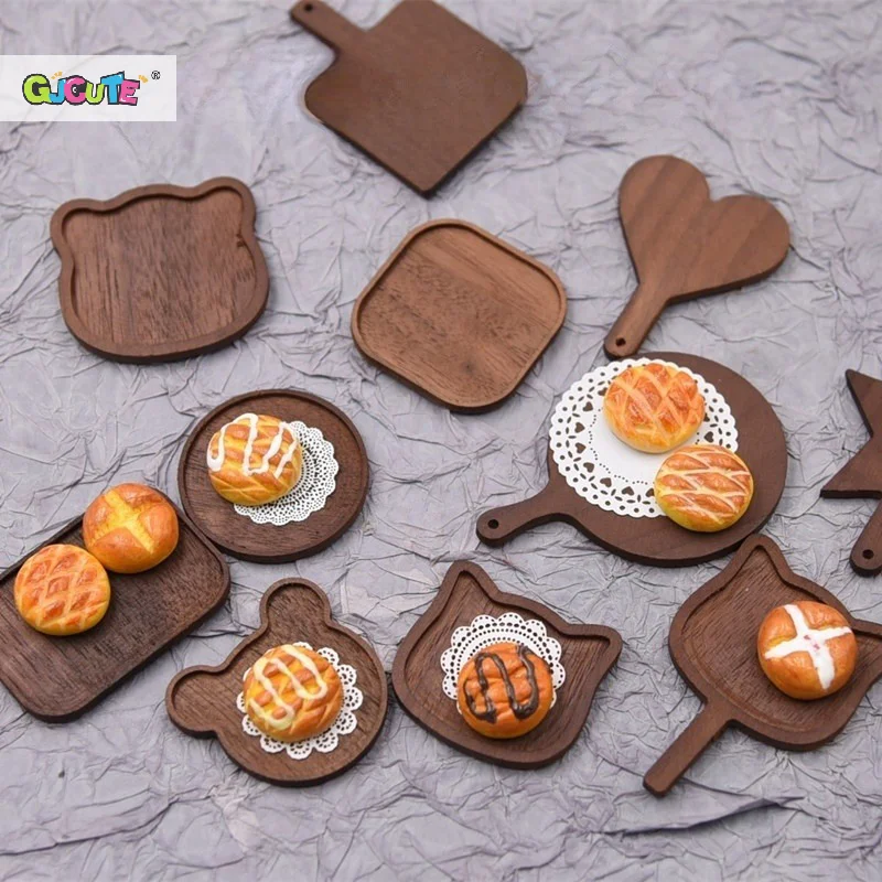 Dollhouse Miniature Wooden Walnut Tray Model Toy Doll House Kitchen Restaurant Food Tray Decoration Accessories