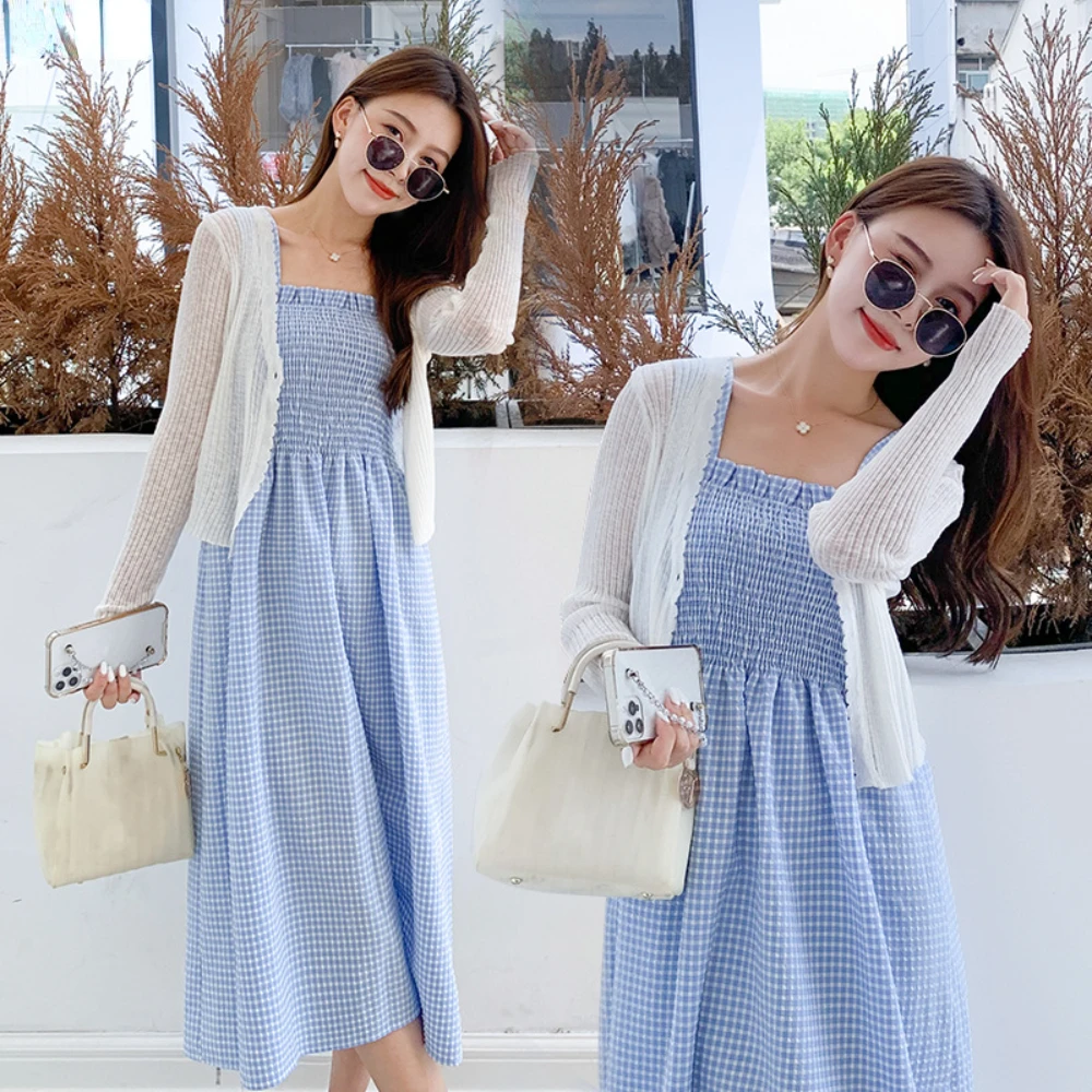 Spring Summer Maternity Dress Suits Shirts+Strap Dress Twinset Loose Pregnant Woman Clothes Set pregnancy photoshoot dress