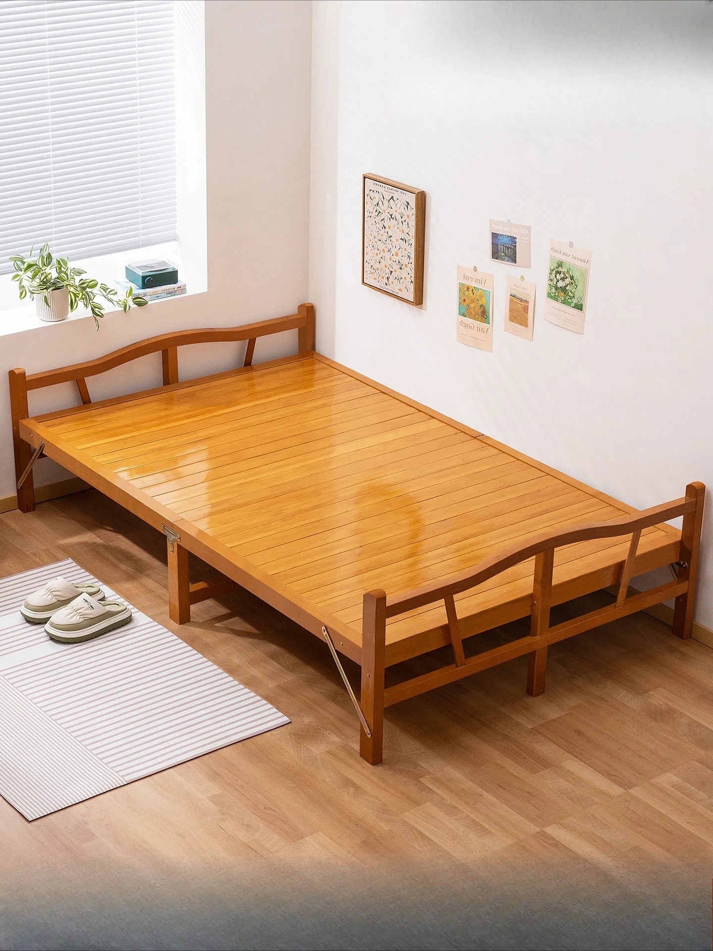 Bamboo Folding Bed Single Adult  Lunch Break Artifact Cool Simple Nap Rental Room Hard Board Bamboo Board Wooden Bed